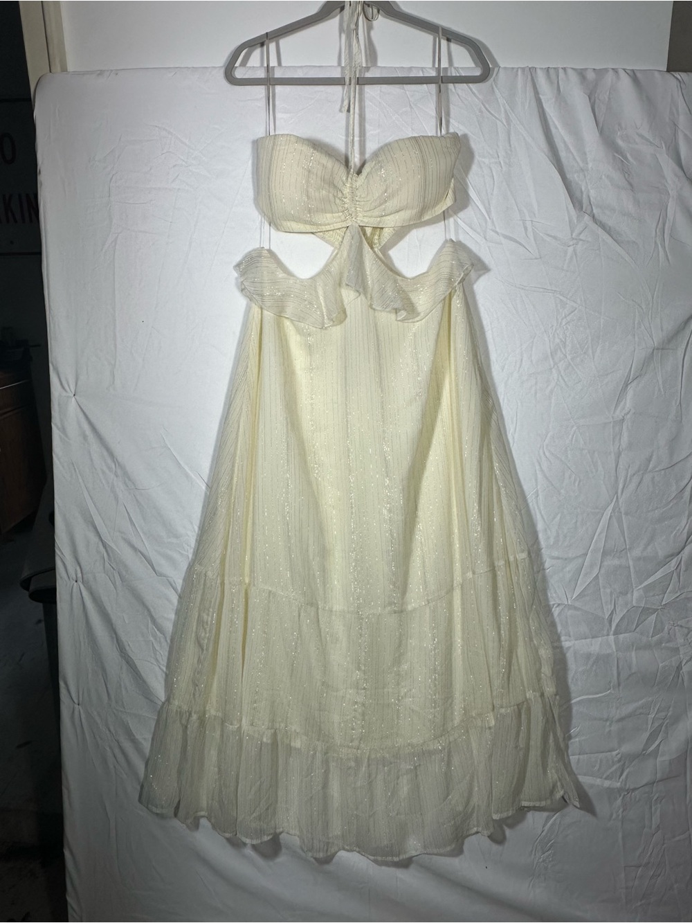 NWT Forever 21 Cream Ruffle Cutout Formal Dress